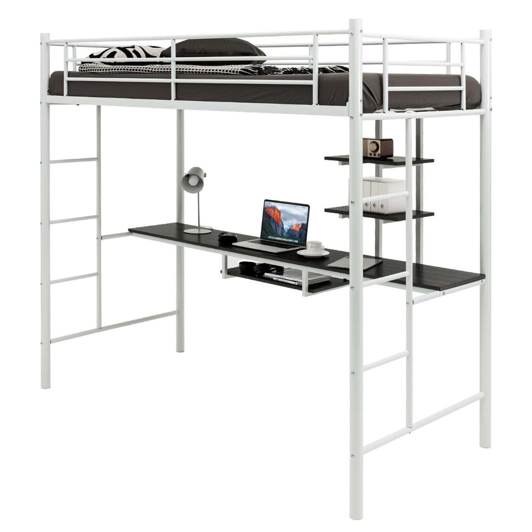 Metal Bunk Bed Frame High Sleeper with Desk and Storage Shelves - TidySpaces