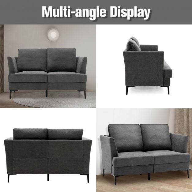 Modern Upholstered Linen Fabric 2 Seater Sofa Grey - TidySpaces