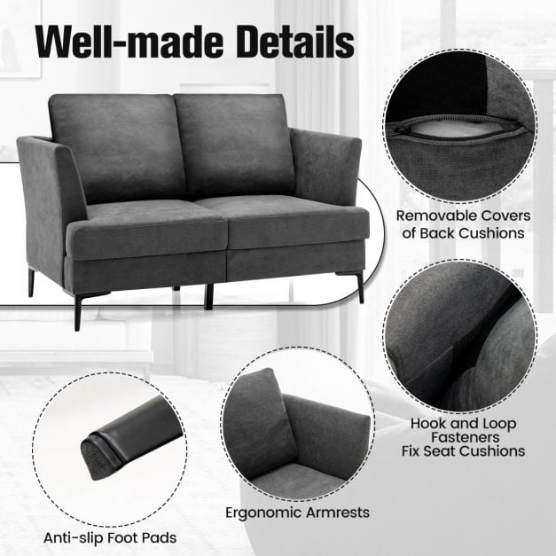 Modern Upholstered Linen Fabric 2 Seater Sofa Grey - TidySpaces