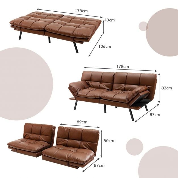 2 Seater Convertible Sofa Bed with Reclining Backrest - TidySpaces
