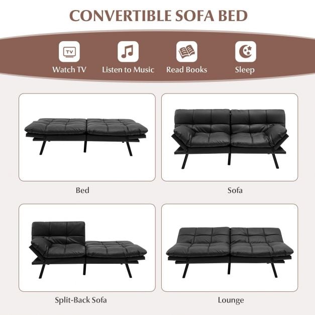 2 Seater Convertible Sofa Bed with Reclining Backrest - TidySpaces