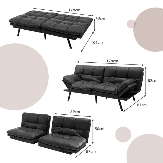 2 Seater Convertible Sofa Bed with Reclining Backrest - TidySpaces
