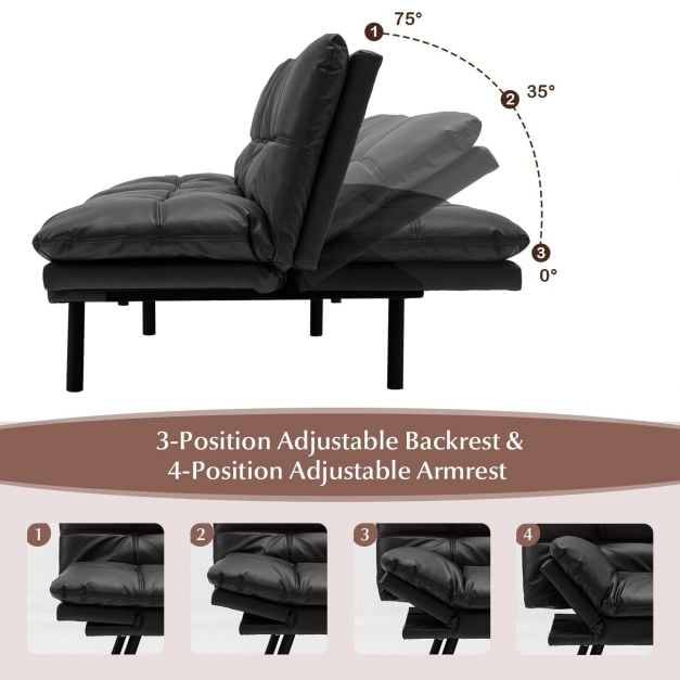 2 Seater Convertible Sofa Bed with Reclining Backrest - TidySpaces