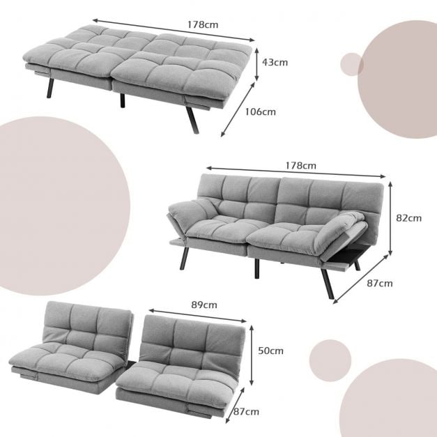 2 Seater Convertible Sofa Bed with Reclining Backrest - TidySpaces
