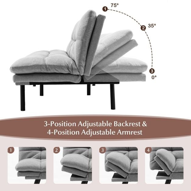 2 Seater Convertible Sofa Bed with Reclining Backrest - TidySpaces
