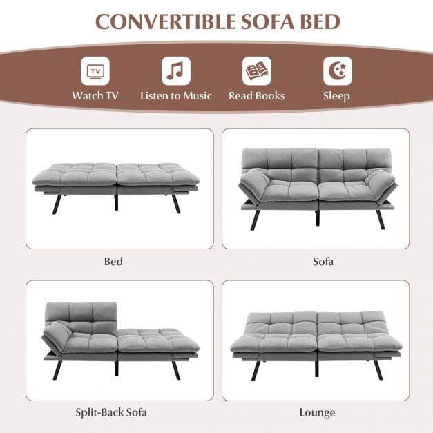 2 Seater Convertible Sofa Bed with Reclining Backrest - TidySpaces