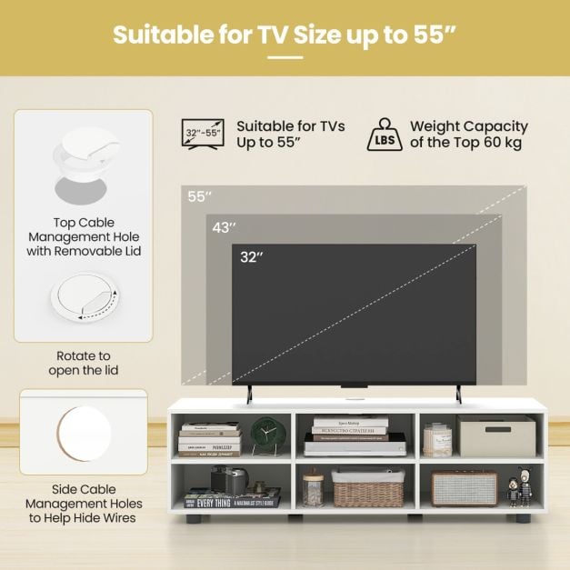 6 Cubby TV Stand TV Console Table with Adjustable Shelves - TidySpaces