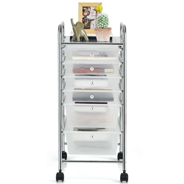 6 Drawers Storage Trolley with 4 Wheels for Makeup Beauty Salon - TidySpaces