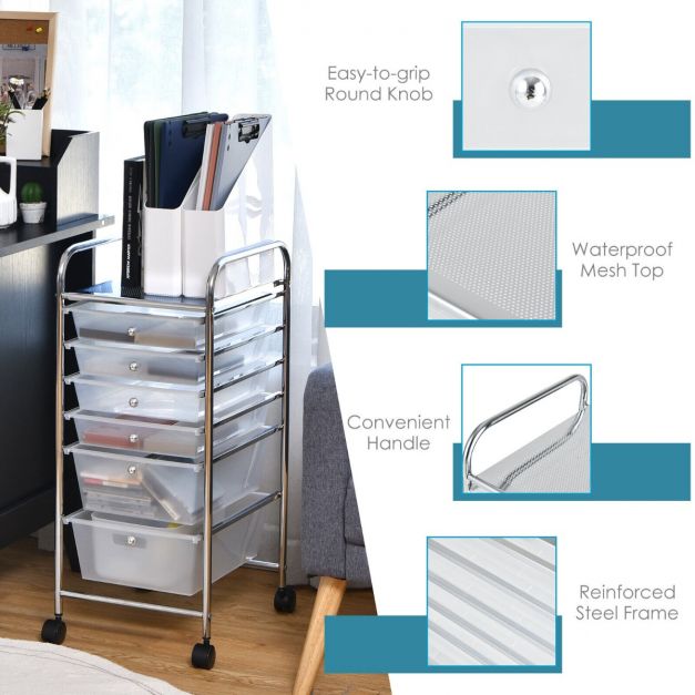 6 Drawers Storage Trolley with 4 Wheels for Makeup Beauty Salon - TidySpaces