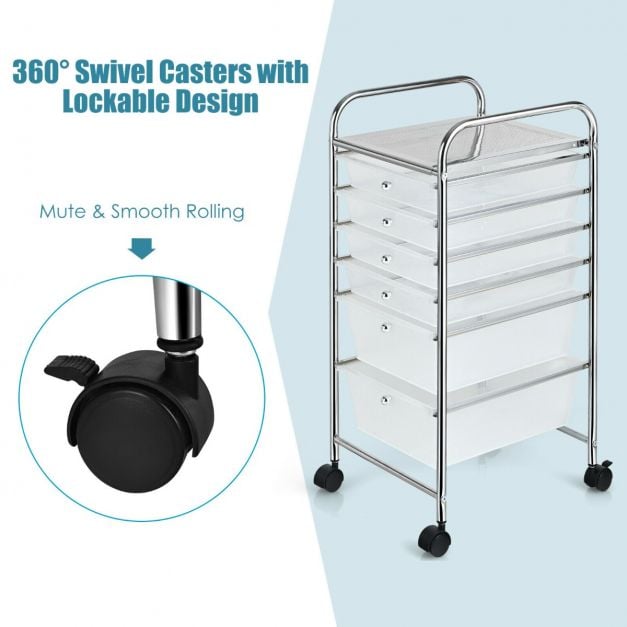 6 Drawers Storage Trolley with 4 Wheels for Makeup Beauty Salon - TidySpaces