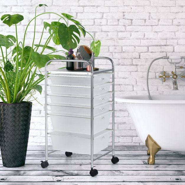 6 Drawers Storage Trolley with 4 Wheels for Makeup Beauty Salon - TidySpaces