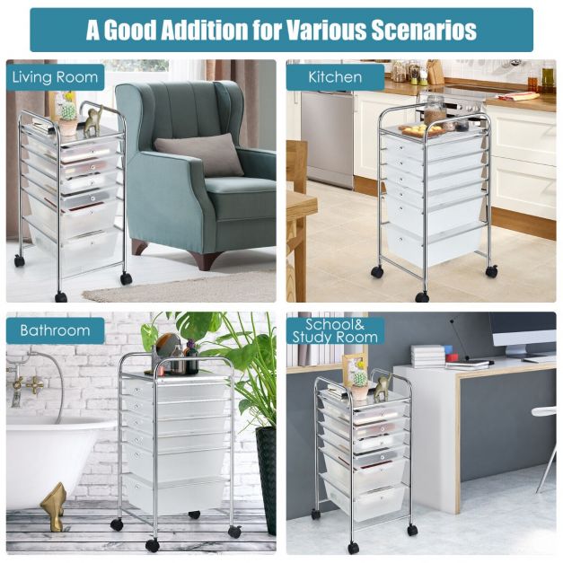 6 Drawers Storage Trolley with 4 Wheels for Makeup Beauty Salon - TidySpaces