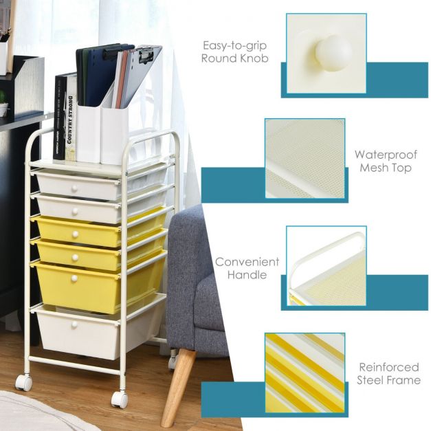6 Drawers Storage Trolley with 4 Wheels for Makeup Beauty Salon - TidySpaces