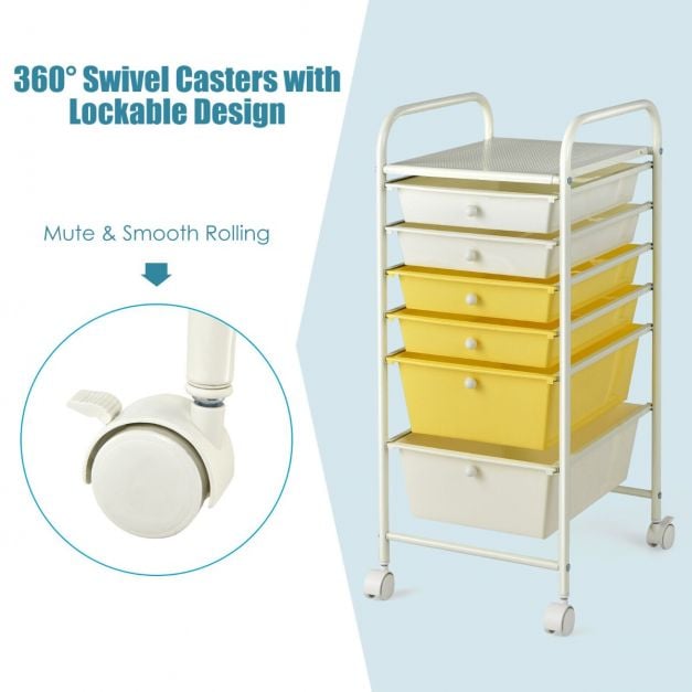 6 Drawers Storage Trolley with 4 Wheels for Makeup Beauty Salon - TidySpaces