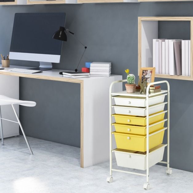 6 Drawers Storage Trolley with 4 Wheels for Makeup Beauty Salon - TidySpaces