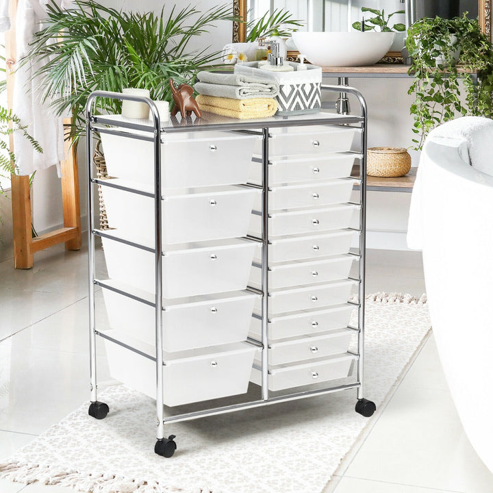 15 Drawer Rolling Storage Cart with 4 Wheels for Beauty Salon - TidySpaces