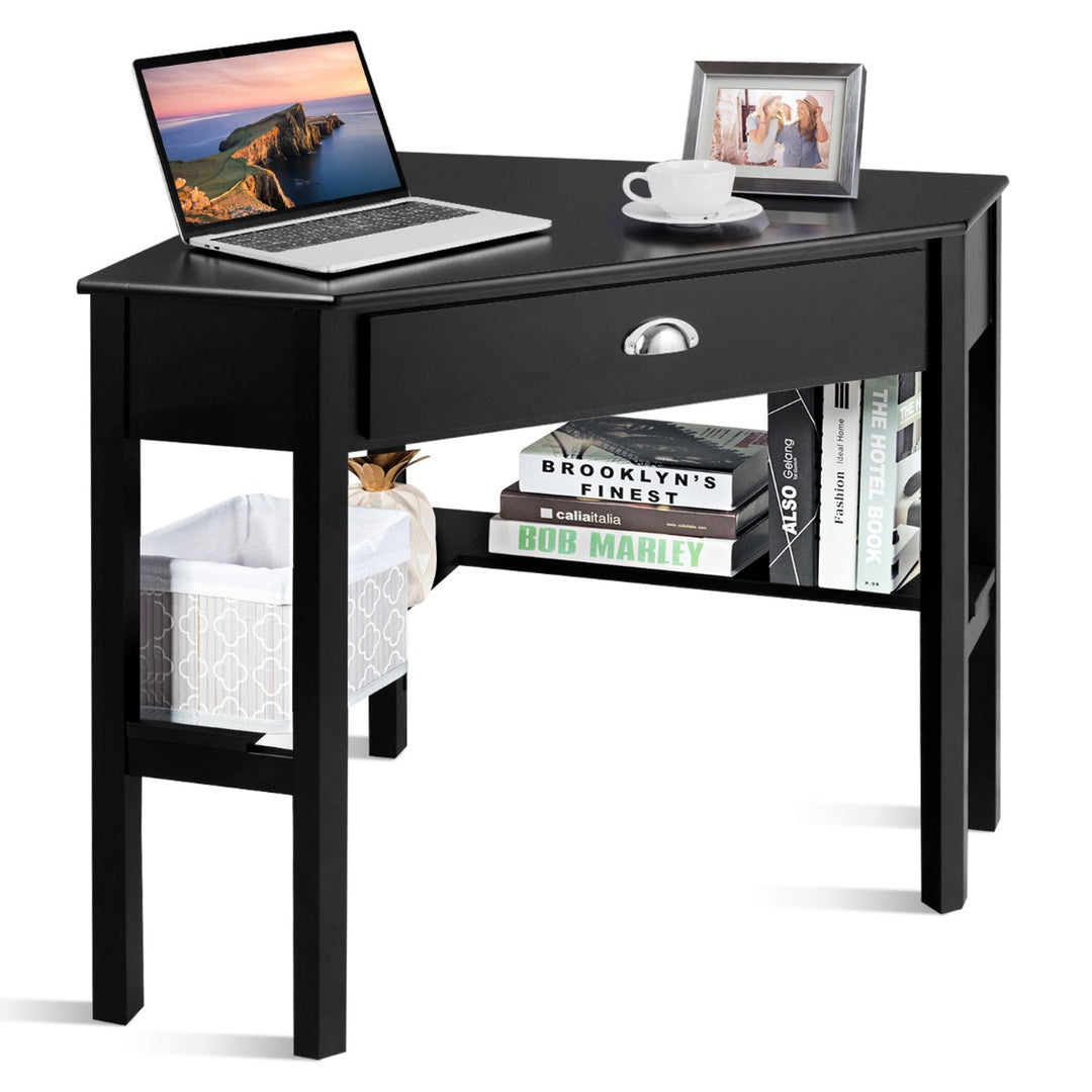 Corner Table / Computer Desk with Drawer and Shelves - TidySpaces