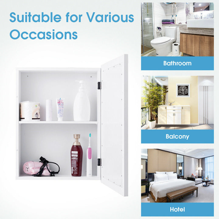 Adjustable Wall Mounted Storage Cupboard with Mirror for Bathroom-White - TidySpaces