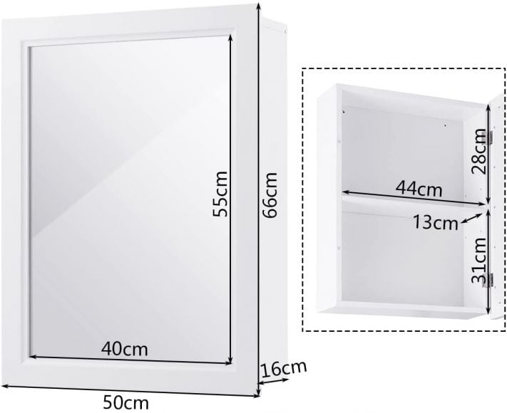 Adjustable Wall Mounted Storage Cupboard with Mirror for Bathroom-White