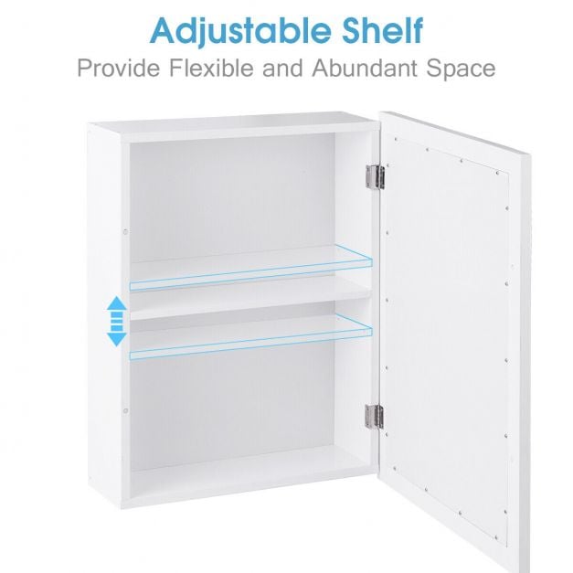 Adjustable Wall Mounted Storage Cupboard with Mirror for Bathroom-White