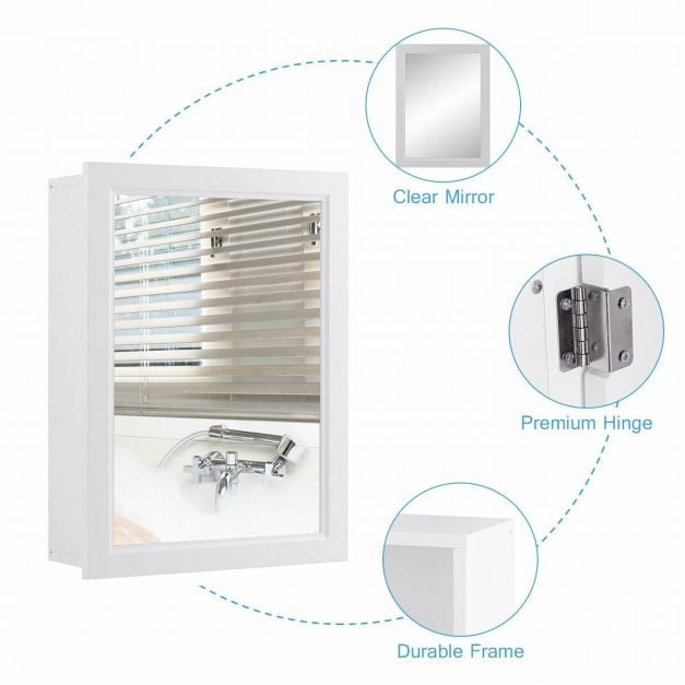 Adjustable Wall Mounted Storage Cupboard with Mirror for Bathroom-White