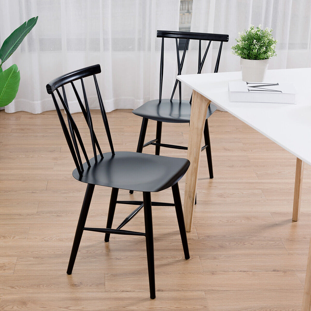 Set of 2 Steel Dining Chairs with Curved Backrest for Restaurant/Cafe - TidySpaces