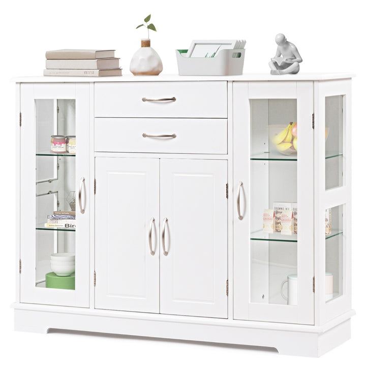 Wooden Buffet Sideboard with Adjustable Shelves and 2 Glass Doors - TidySpaces