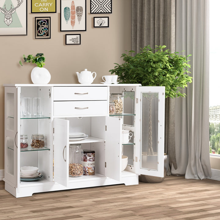 Wooden Buffet Sideboard with Adjustable Shelves and 2 Glass Doors - TidySpaces