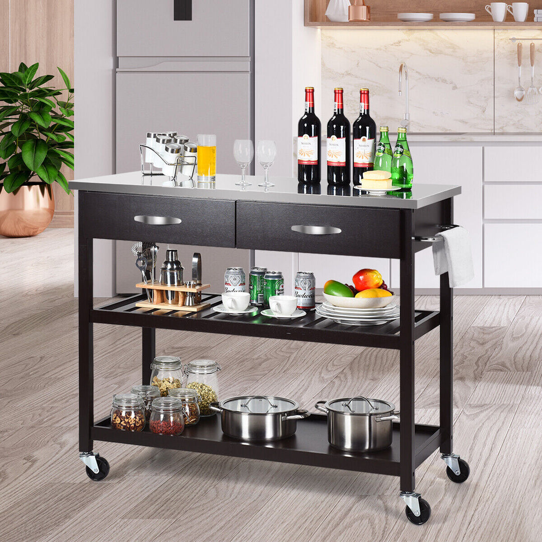 Rolling Kitchen Storage Trolley with 2 Drawers and Towel Bar - TidySpaces