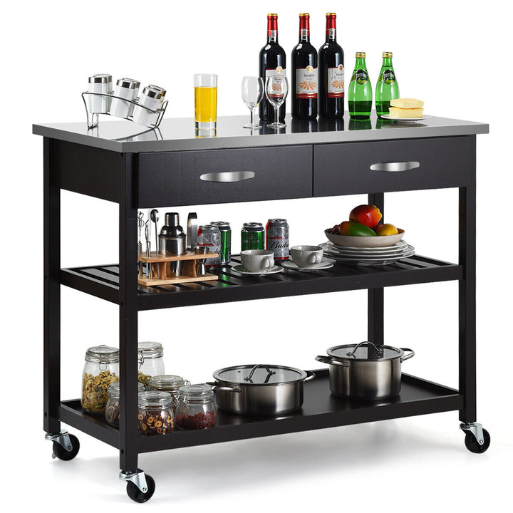 Rolling Kitchen Storage Trolley with 2 Drawers and Towel Bar - TidySpaces