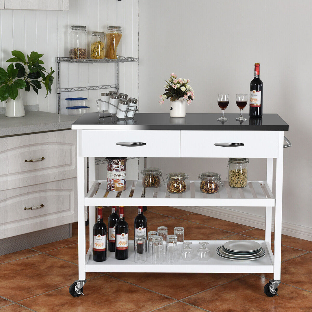 Rolling Kitchen Storage Trolley with 2 Drawers and Towel Bar - TidySpaces