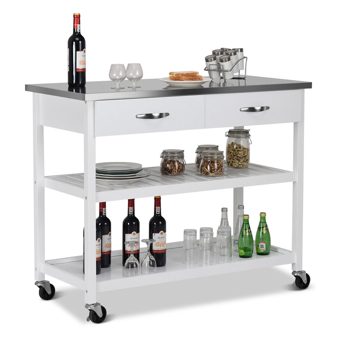 Rolling Kitchen Storage Trolley with 2 Drawers and Towel Bar - TidySpaces