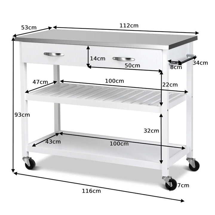 Rolling Kitchen Storage Trolley with 2 Drawers and Towel Bar - TidySpaces