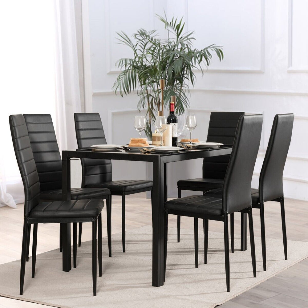 Set of 6 High Back Dining Chairs with Metal Legs and Foot Pads - TidySpaces