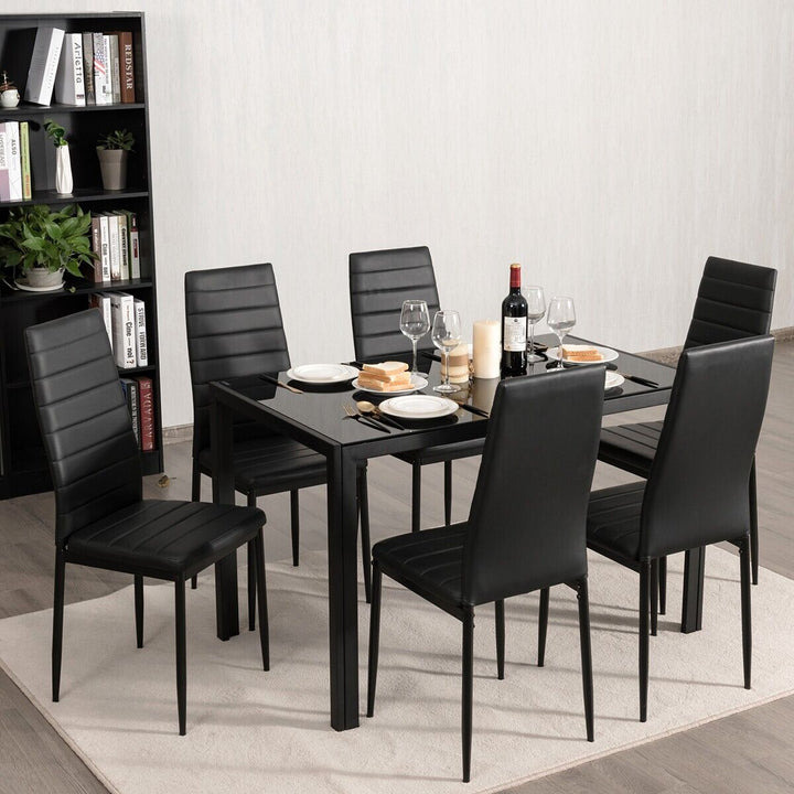 Set of 6 High Back Dining Chairs with Metal Legs and Foot Pads - TidySpaces