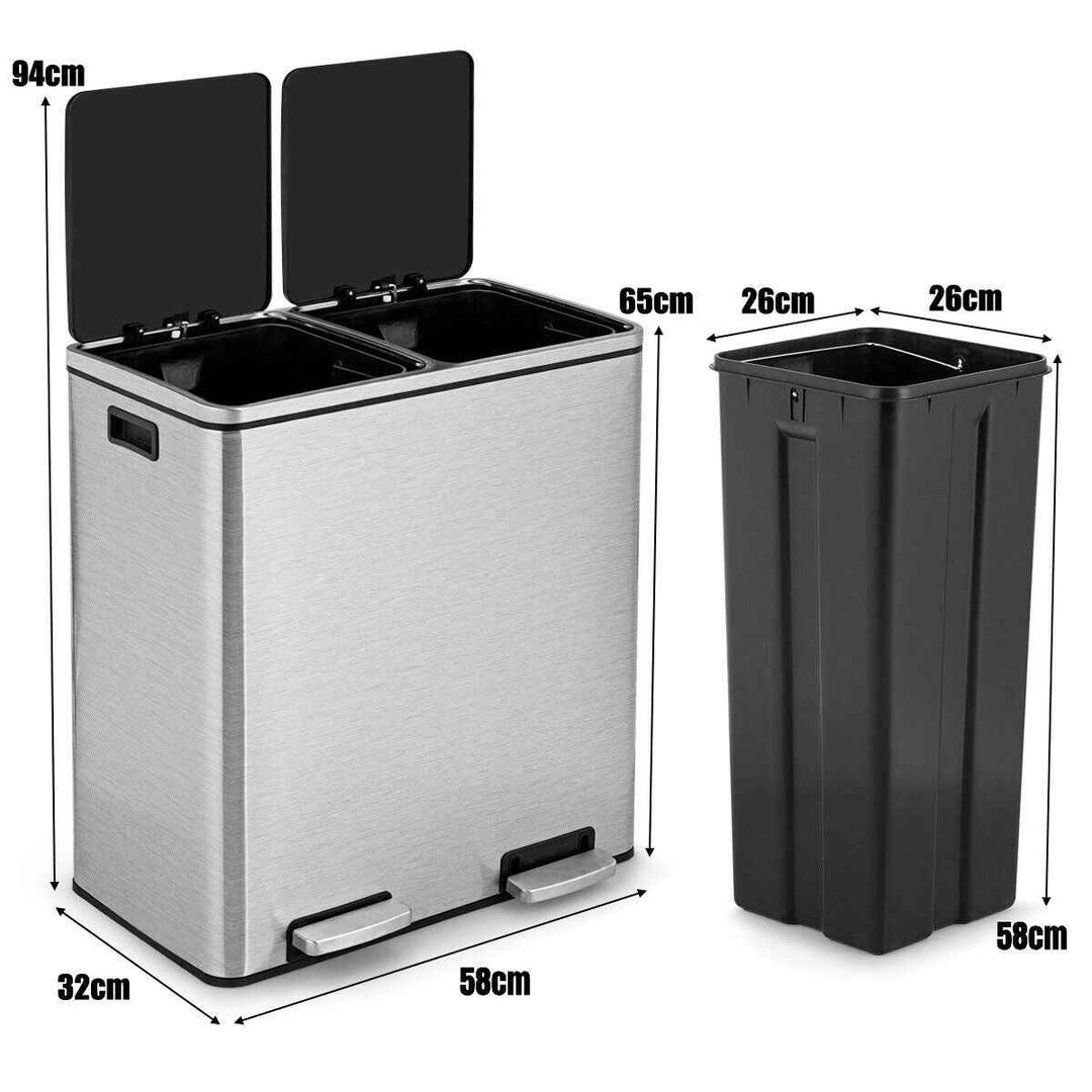 Double Recycle Pedal Bin wth Dual Removable Compartments for Home and Office Use