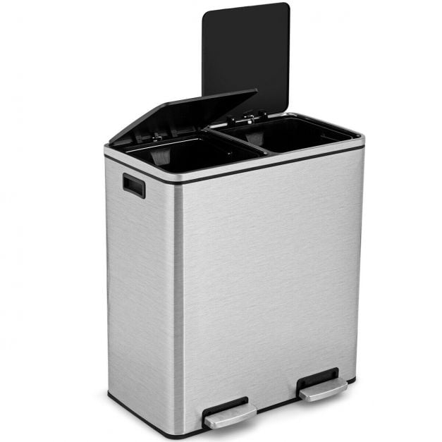 Double Recycle Pedal Bin wth Dual Removable Compartments for Home and Office Use