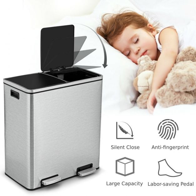 Double Recycle Pedal Bin wth Dual Removable Compartments for Home and Office Use