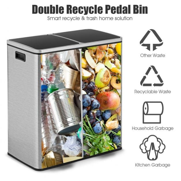 Double Recycle Pedal Bin wth Dual Removable Compartments for Home and Office Use