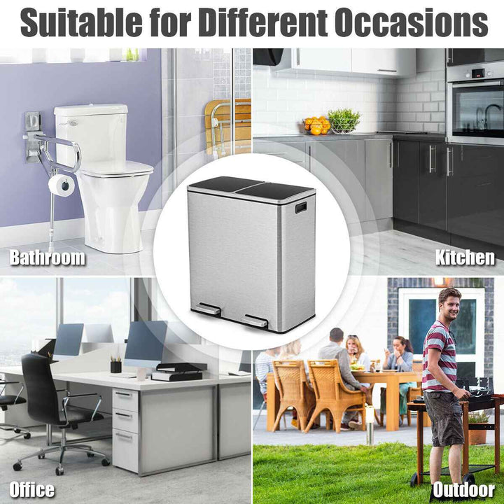 Double Recycle Pedal Bin wth Dual Removable Compartments for Home and Office Use
