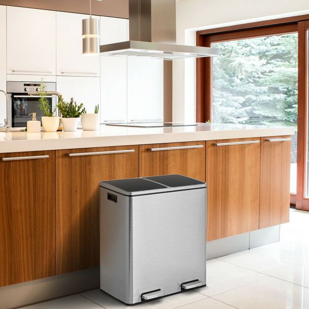 Double Recycle Pedal Bin wth Dual Removable Compartments for Home and Office Use