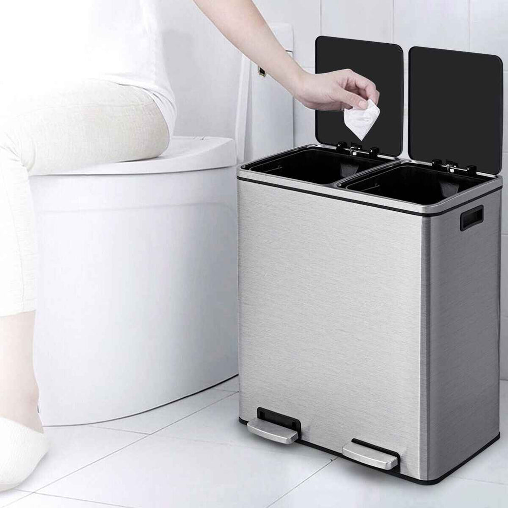Double Recycle Pedal Bin wth Dual Removable Compartments for Home and Office Use