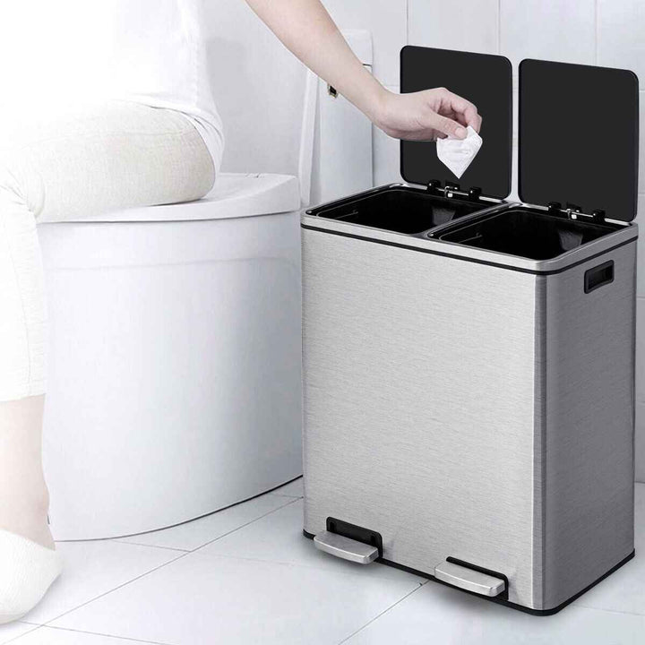 Double Recycle Pedal Bin wth Dual Removable Compartments for Home and Office Use