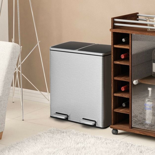 Double Recycle Pedal Bin wth Dual Removable Compartments for Home and Office Use