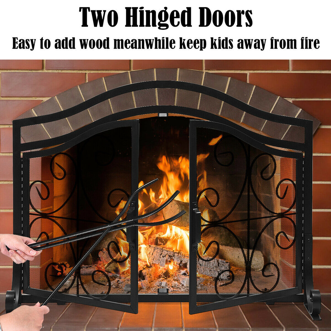 Fireplace Screen with Magnetic Doors for Wood and Coal
