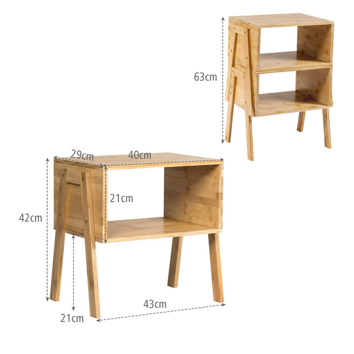 Set of 2 Stackable Bedside Table with Open Storage Compartment - TidySpaces