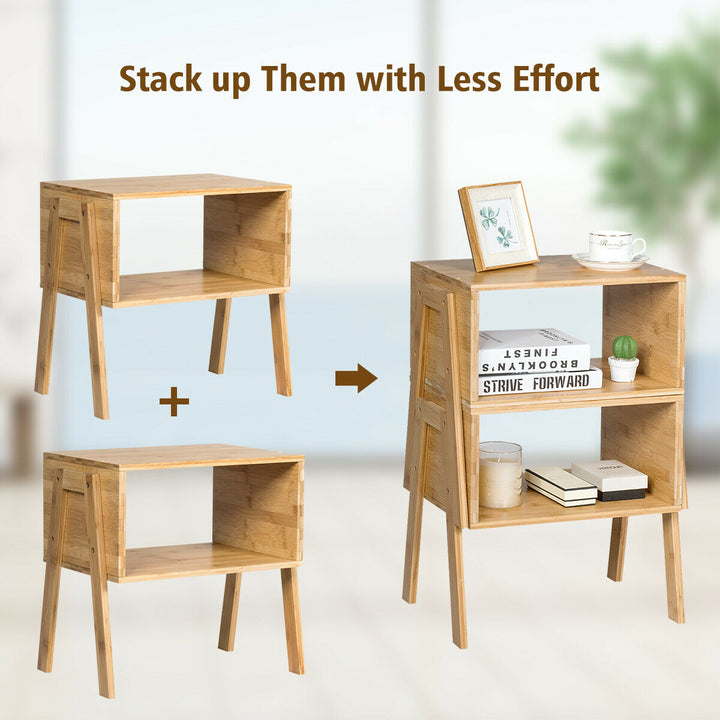 Set of 2 Stackable Bedside Table with Open Storage Compartment - TidySpaces