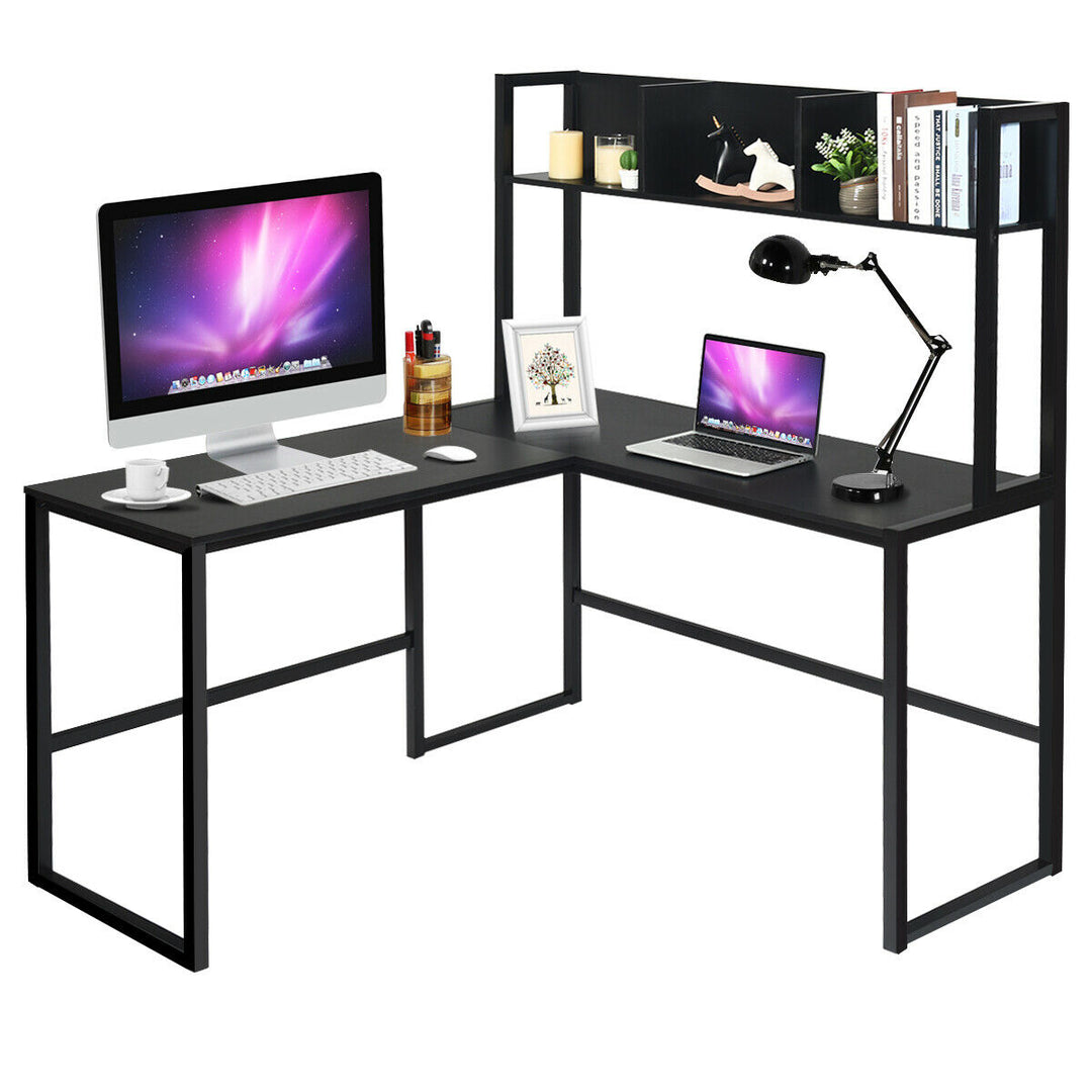 L Shaped Corner Computer Desk with Storage Bookshelf - TidySpaces