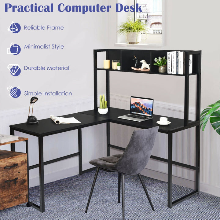 L Shaped Corner Computer Desk with Storage Bookshelf - TidySpaces