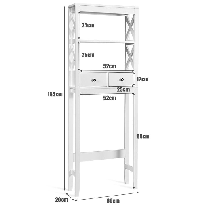 X-Frame Over The Toilet Bathroom Storage Shelf with 2 Drawers